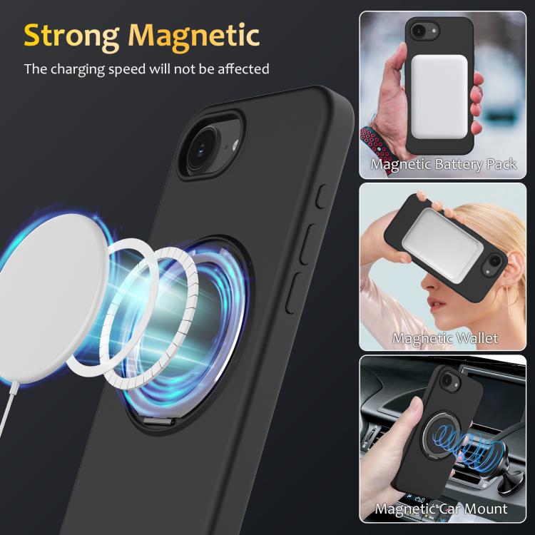 For iPhone 17e / 16e Liquid Silicone MagSafe Phone Case with Rotating Holder