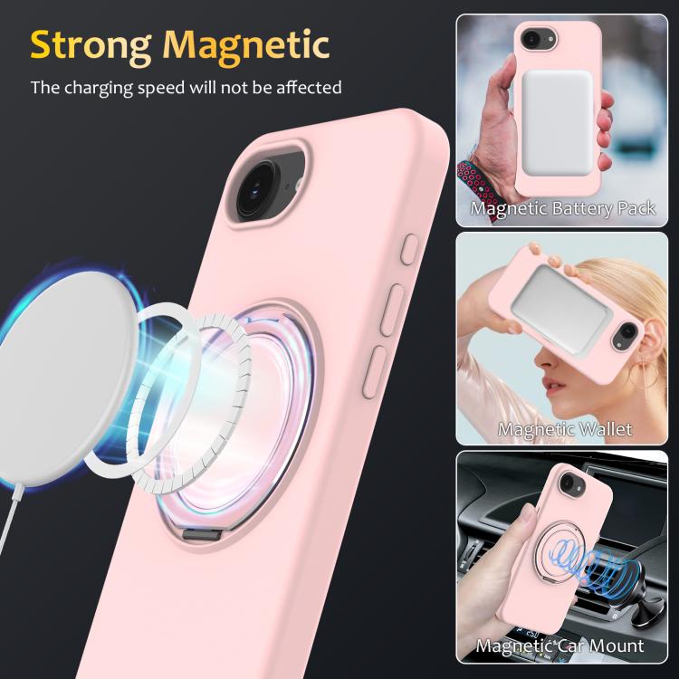 For iPhone 17e / 16e Liquid Silicone MagSafe Phone Case with Rotating Holder