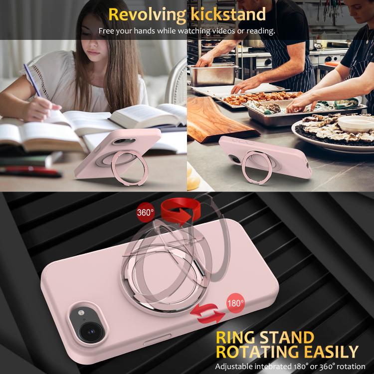 For iPhone 17e / 16e Liquid Silicone MagSafe Phone Case with Rotating Holder