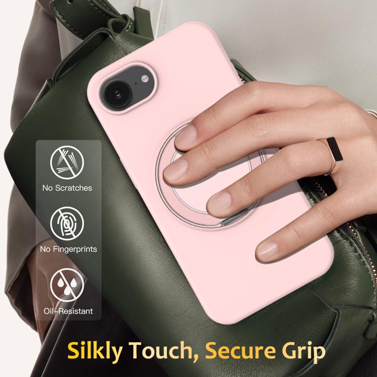 For iPhone 17e / 16e Liquid Silicone MagSafe Phone Case with Rotating Holder