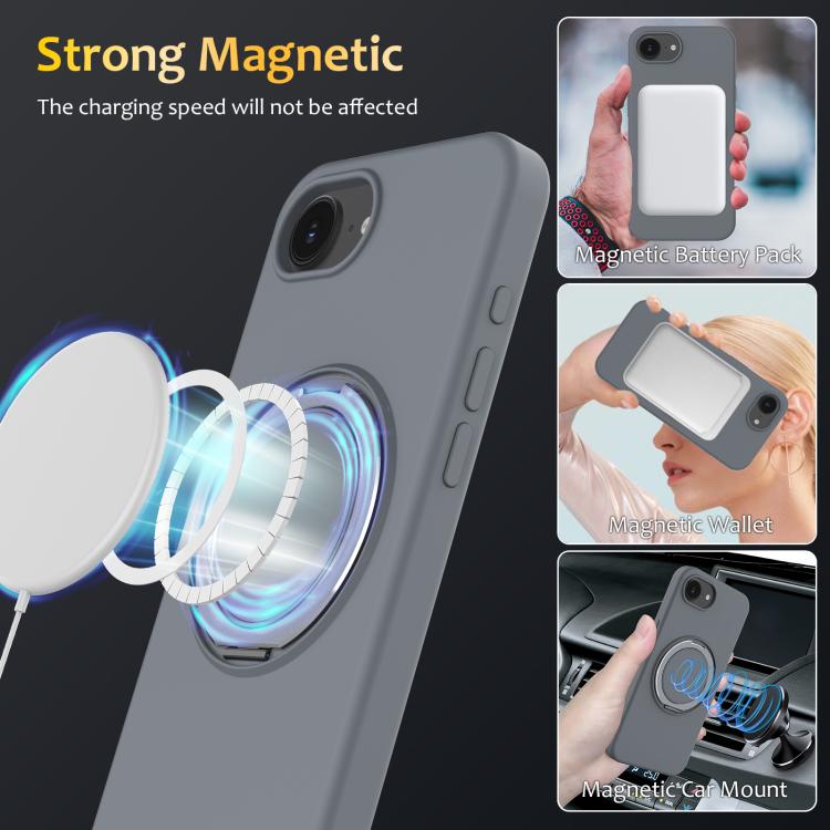 For iPhone 17e / 16e Liquid Silicone MagSafe Phone Case with Rotating Holder
