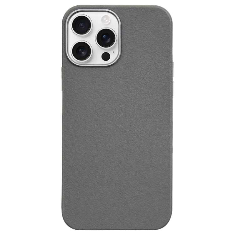 For iPhone 16 Pro Max Litchi Pattern Silver Edge Camera Frame Material Phone Case