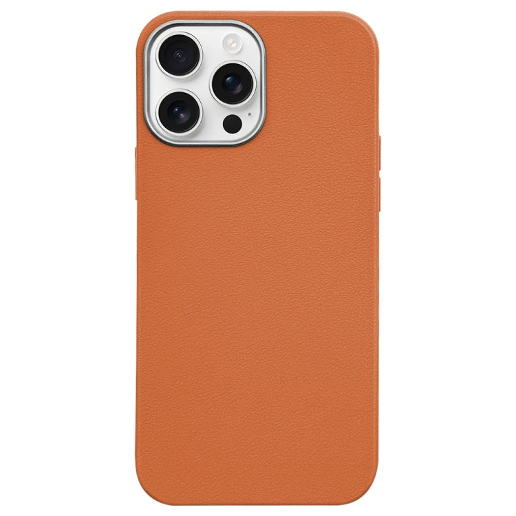 For iPhone 16 Pro Max Litchi Pattern Silver Edge Camera Frame Material Phone Case