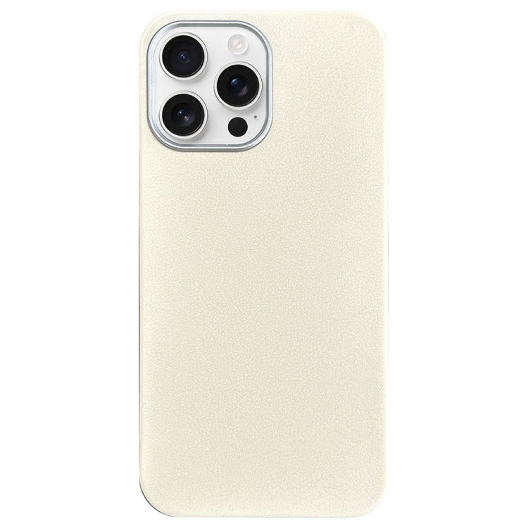 For iPhone 16 Pro Litchi Pattern Silver Edge Camera Frame Material Phone Case