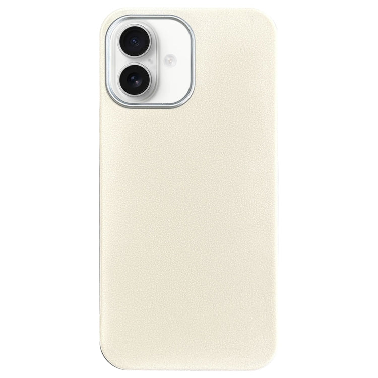 For iPhone 16 Plus Litchi Pattern Silver Edge Camera Frame Material Phone Case