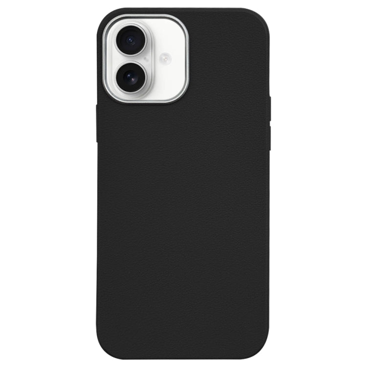 For iPhone 16 Plus Litchi Pattern Silver Edge Camera Frame Material Phone Case
