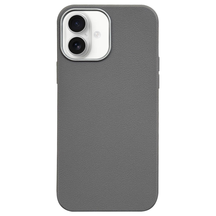 For iPhone 16 Litchi Pattern Silver Edge Camera Frame Material Phone Case
