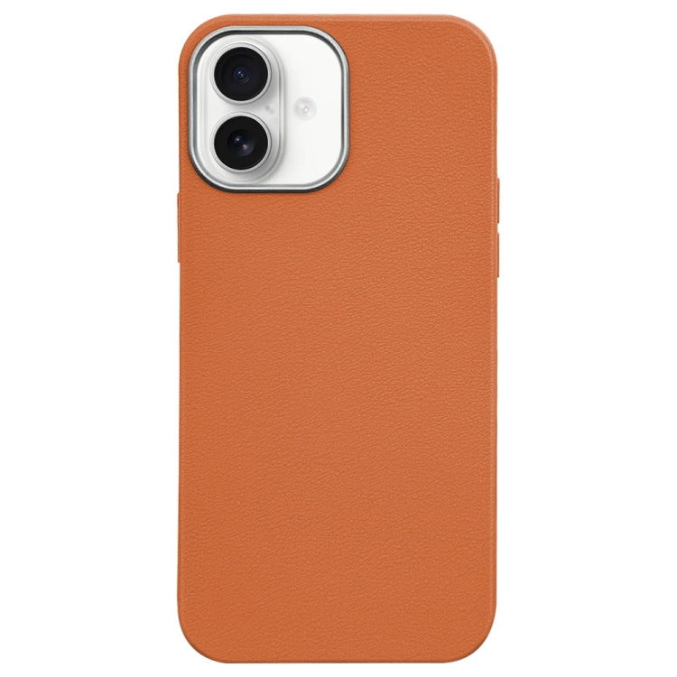 For iPhone 16 Litchi Pattern Silver Edge Camera Frame Material Phone Case