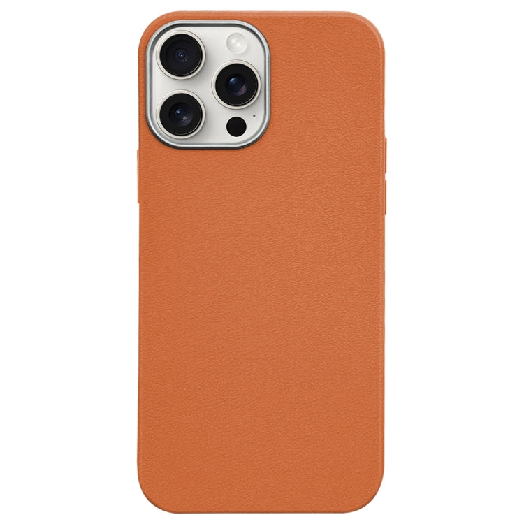 For iPhone 15 Pro Max Litchi Pattern Silver Edge Camera Frame Material Phone Case