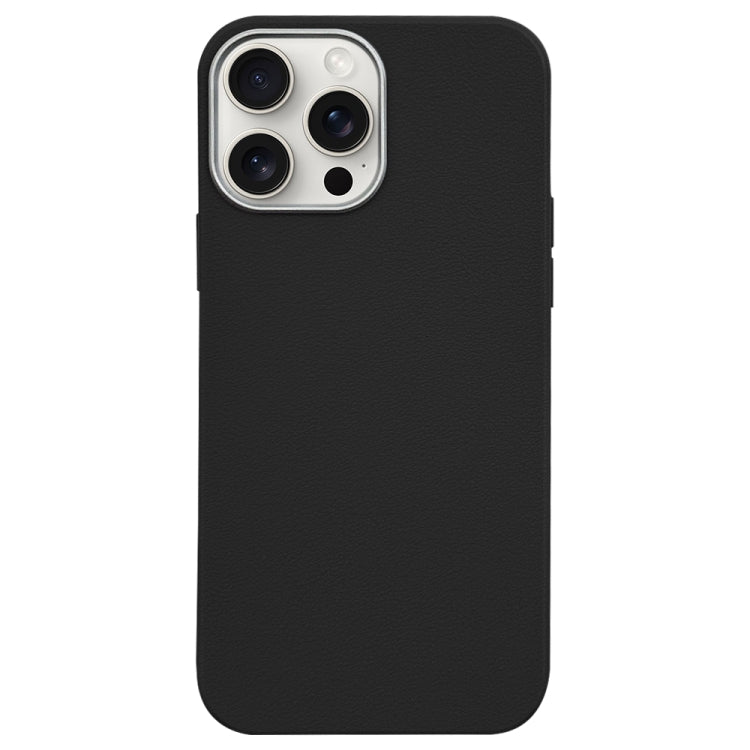 For iPhone 15 Pro Litchi Pattern Silver Edge Camera Frame Material Phone Case