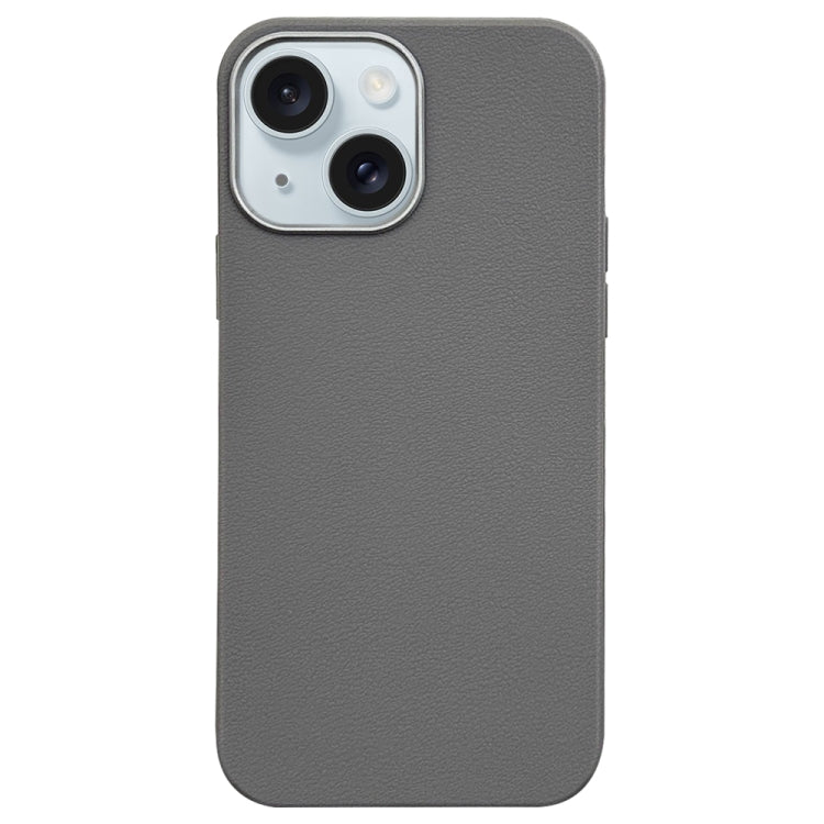 For iPhone 15 Plus Litchi Pattern Silver Edge Camera Frame Material Phone Case