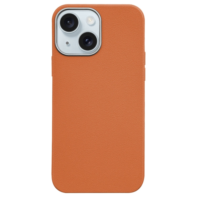 For iPhone 15 Plus Litchi Pattern Silver Edge Camera Frame Material Phone Case