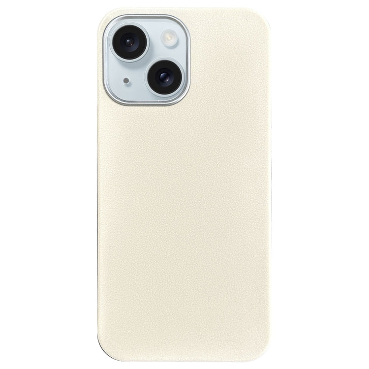 For iPhone 15 Litchi Pattern Silver Edge Camera Frame Material Phone Case
