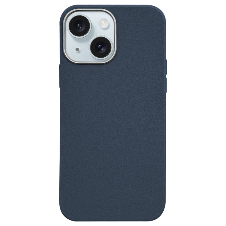 For iPhone 15 Litchi Pattern Silver Edge Camera Frame Material Phone Case