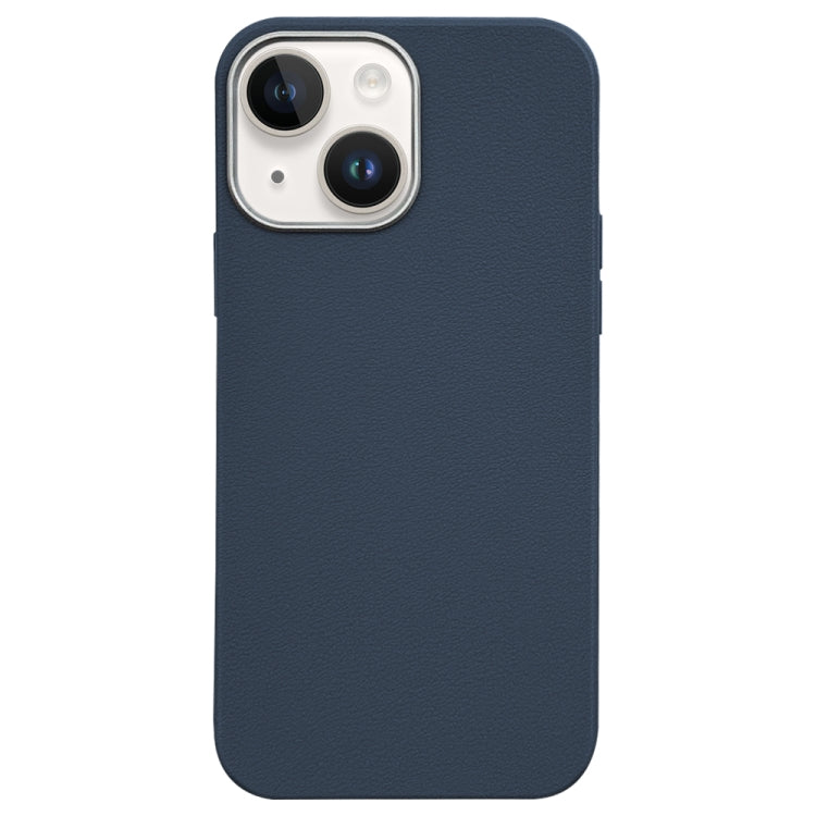 For iPhone 14 Plus Litchi Pattern Silver Edge Camera Frame Material Phone Case