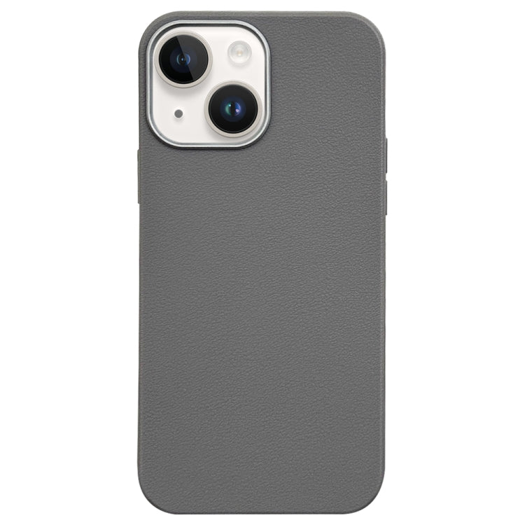 For iPhone 14 Litchi Pattern Silver Edge Camera Frame Material Phone Case