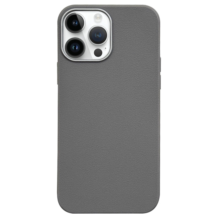 For iPhone 14 Pro Max Litchi Pattern Silver Edge Camera Frame Material Phone Case