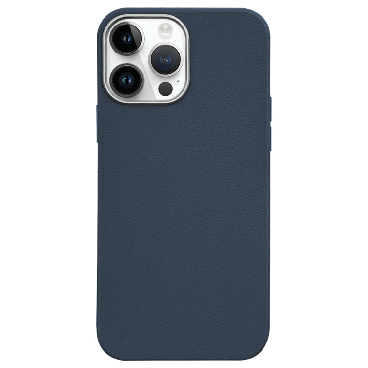 For iPhone 14 Pro Max Litchi Pattern Silver Edge Camera Frame Material Phone Case