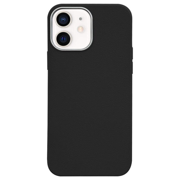 For iPhone 12 Litchi Pattern Silver Edge Camera Frame Material Phone Case