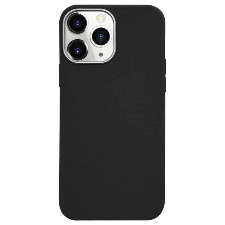 For iPhone 11 Pro Max Litchi Pattern Silver Edge Camera Frame Material Phone Case