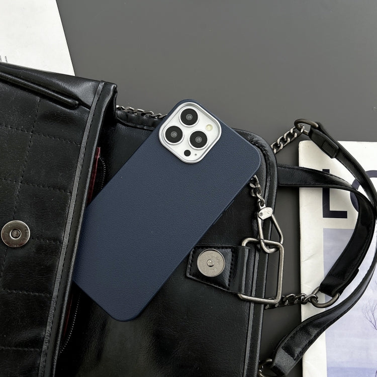 For iPhone 16 Pro Max Litchi Pattern Silver Edge Camera Frame Material Phone Case