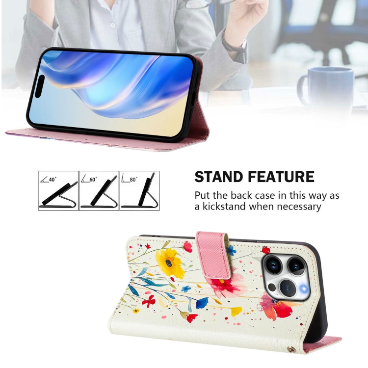 For iPhone 16 Pro Art Colored Drawing Pattern Leather Phone Case