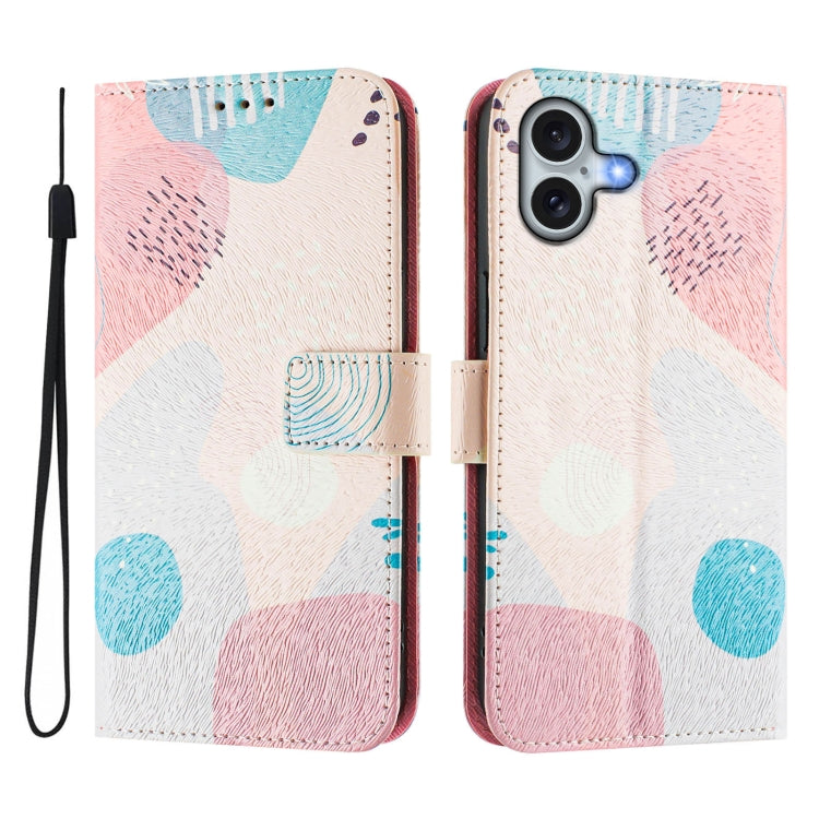 For iPhone 16 Plus Art Colored Drawing Pattern Leather Phone Case