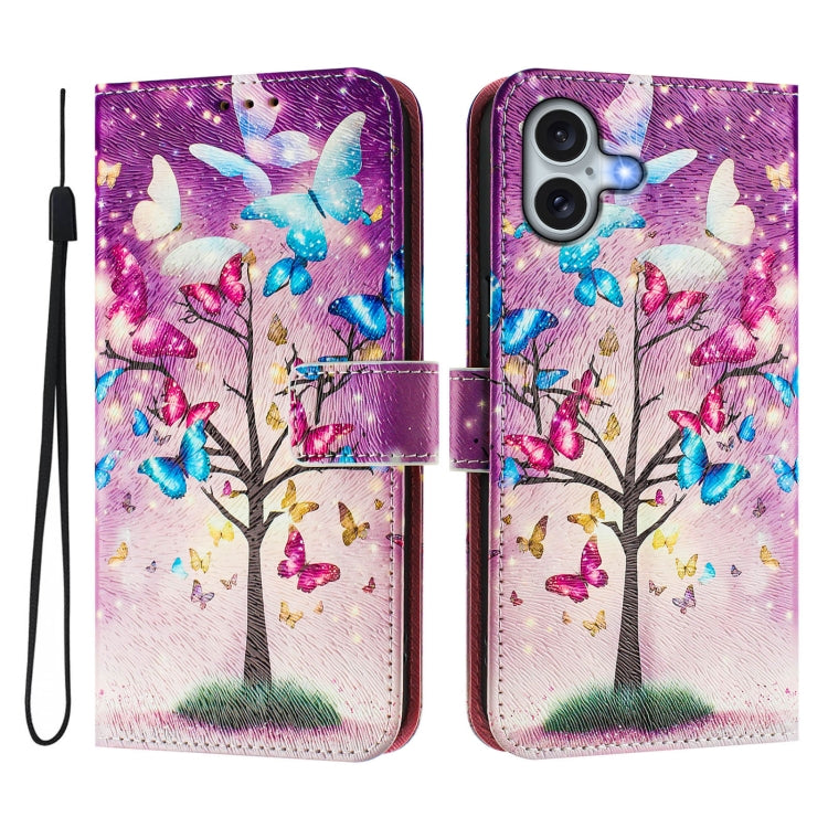 For iPhone 16 Plus Art Colored Drawing Pattern Leather Phone Case