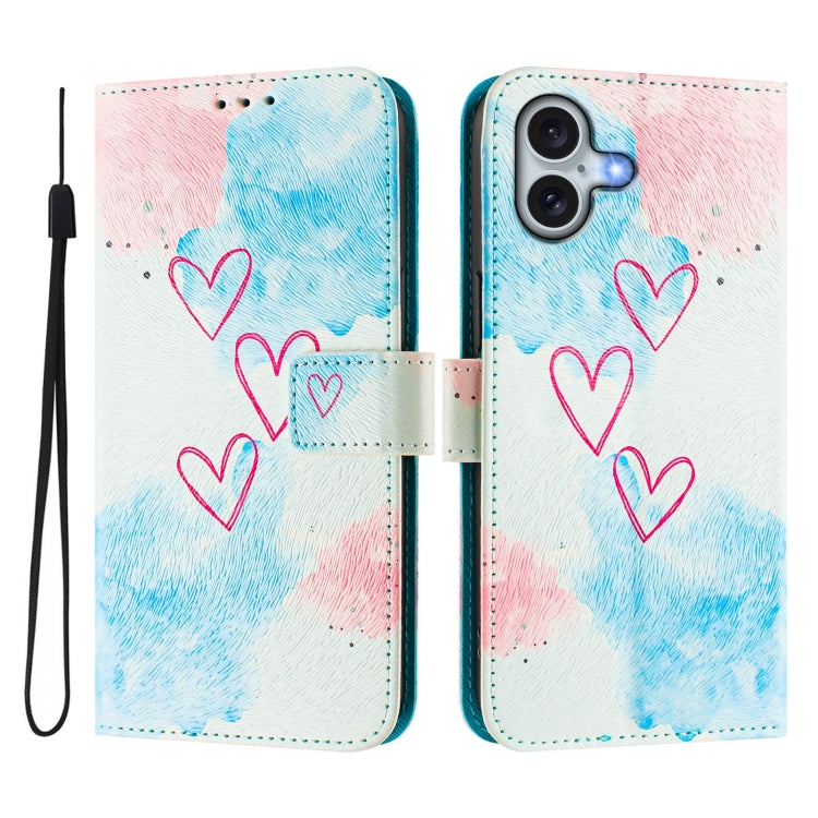 For iPhone 16 Plus Art Colored Drawing Pattern Leather Phone Case
