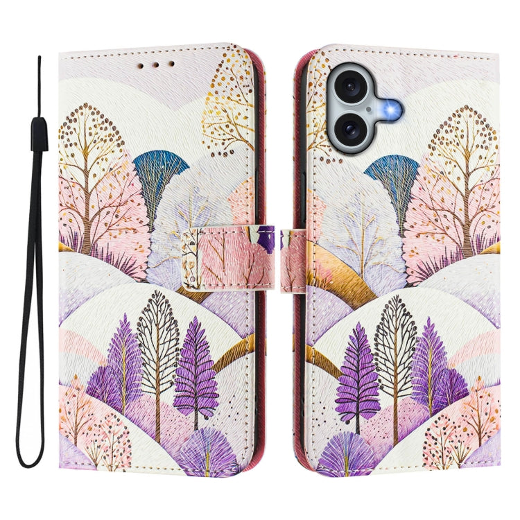 For iPhone 16 Art Colored Drawing Pattern Leather Phone Case