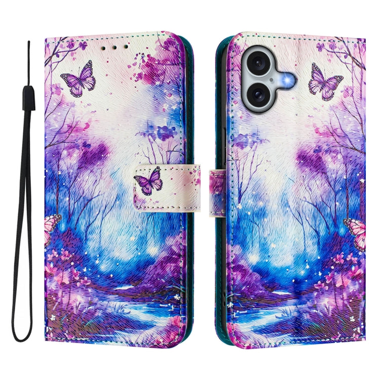 For iPhone 16 Art Colored Drawing Pattern Leather Phone Case