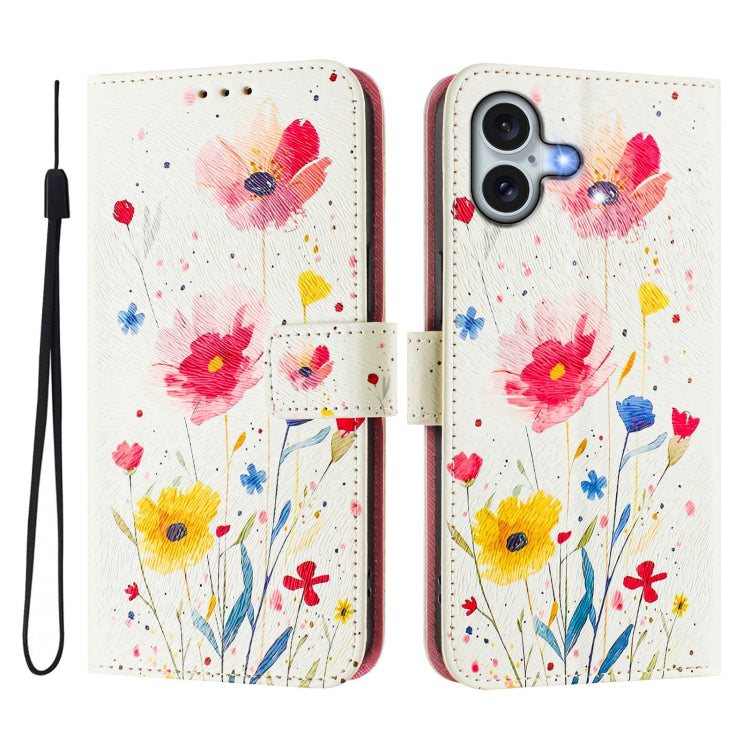 For iPhone 16 Art Colored Drawing Pattern Leather Phone Case