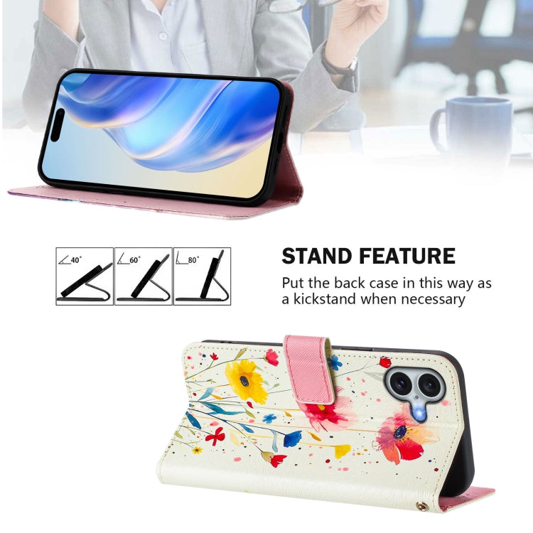 For iPhone 16 Art Colored Drawing Pattern Leather Phone Case