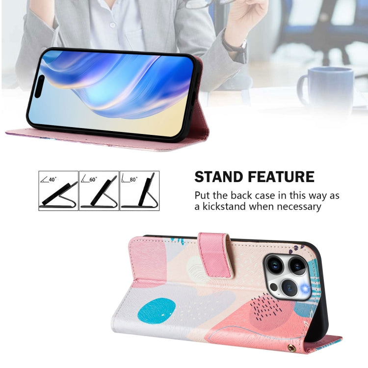 For iPhone 15 Pro Max Art Colored Drawing Pattern Leather Phone Case
