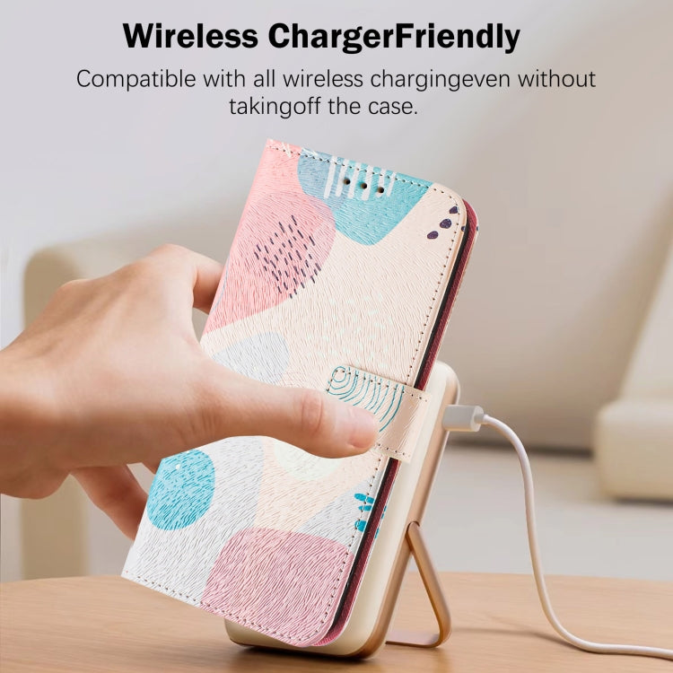 For iPhone 15 Pro Max Art Colored Drawing Pattern Leather Phone Case
