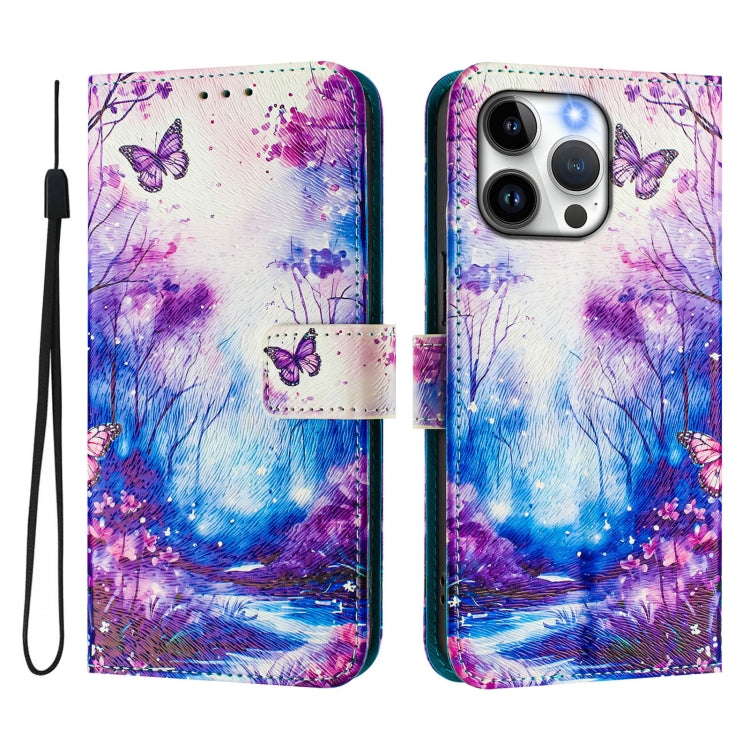For iPhone 15 Pro Max Art Colored Drawing Pattern Leather Phone Case