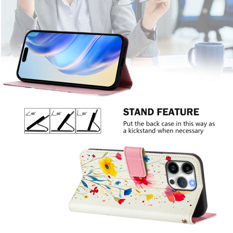 For iPhone 15 Pro Max Art Colored Drawing Pattern Leather Phone Case