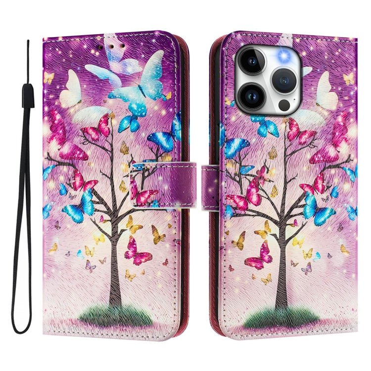 For iPhone 15 Pro Art Colored Drawing Pattern Leather Phone Case
