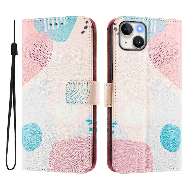 For iPhone 15 Art Colored Drawing Pattern Leather Phone Case