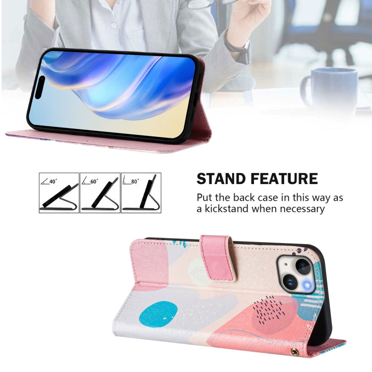 For iPhone 15 Art Colored Drawing Pattern Leather Phone Case