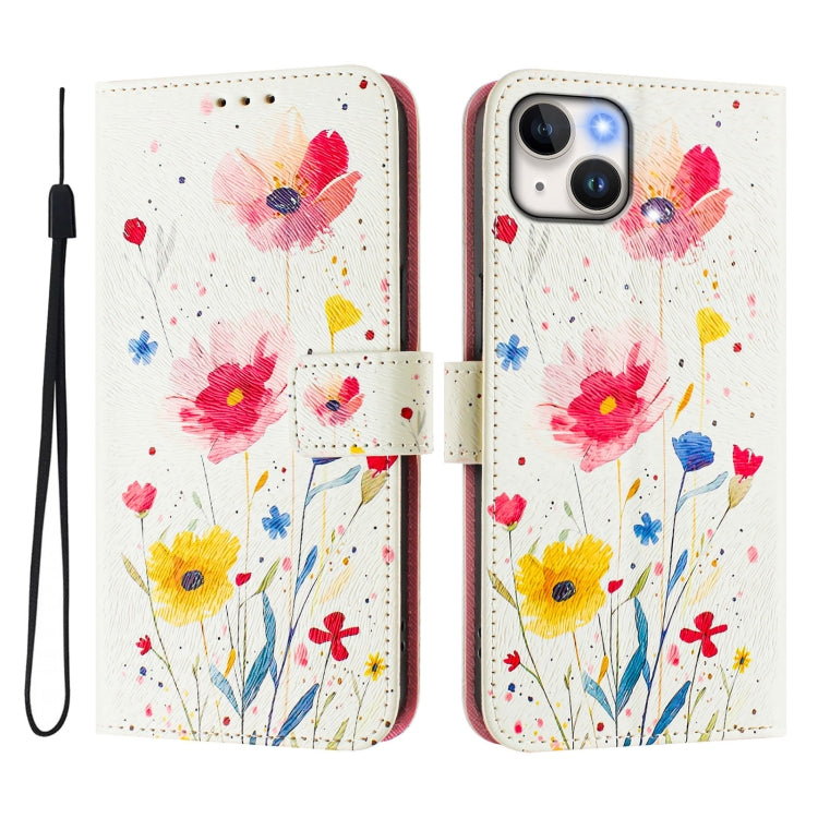 For iPhone 15 Art Colored Drawing Pattern Leather Phone Case