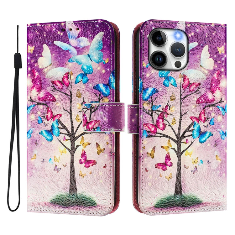 For iPhone 13 Pro Art Colored Drawing Pattern Leather Phone Case