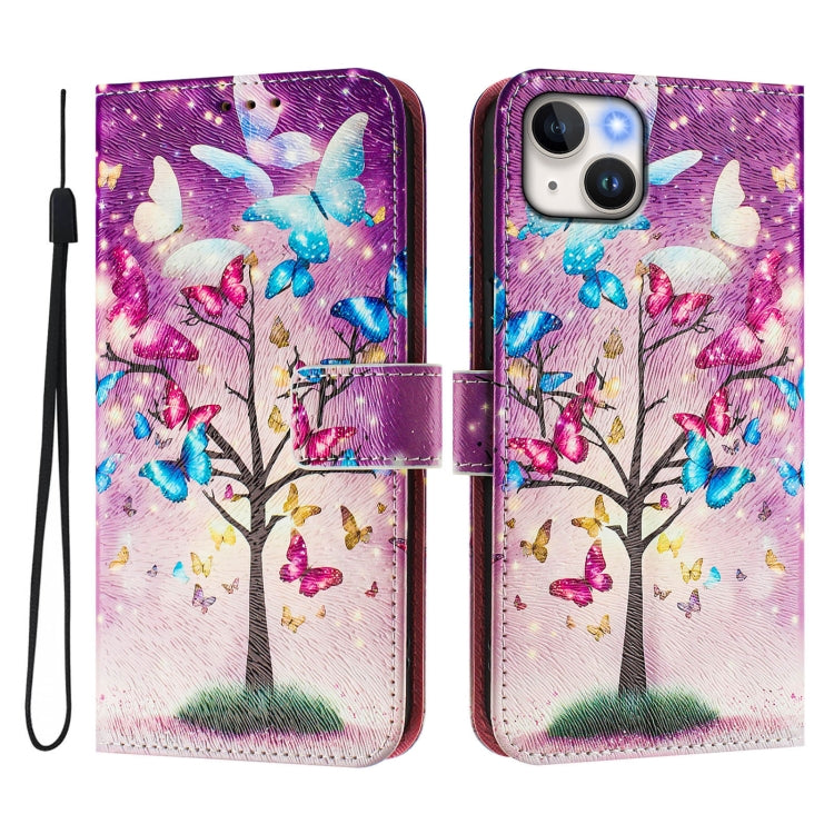 For iPhone 14 / 13 Art Colored Drawing Pattern Leather Phone Case