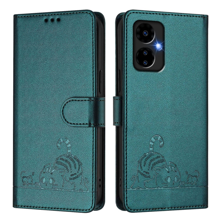 For Boost Mobile Celero 5G 2024 Cat Rat Embossed RFID Leather Phone Case with Lanyard