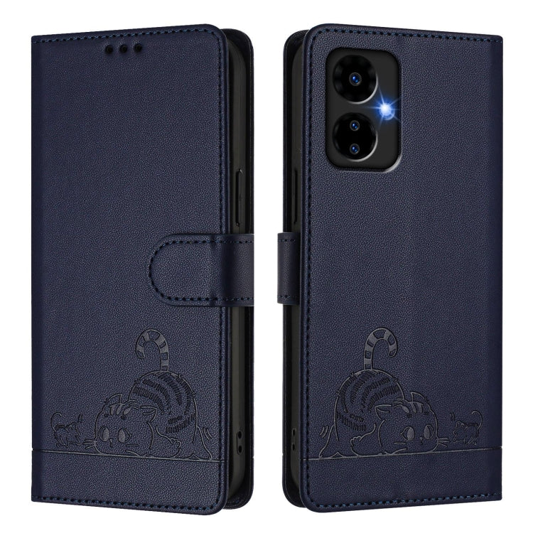For Boost Mobile Celero 5G 2024 Cat Rat Embossed RFID Leather Phone Case with Lanyard