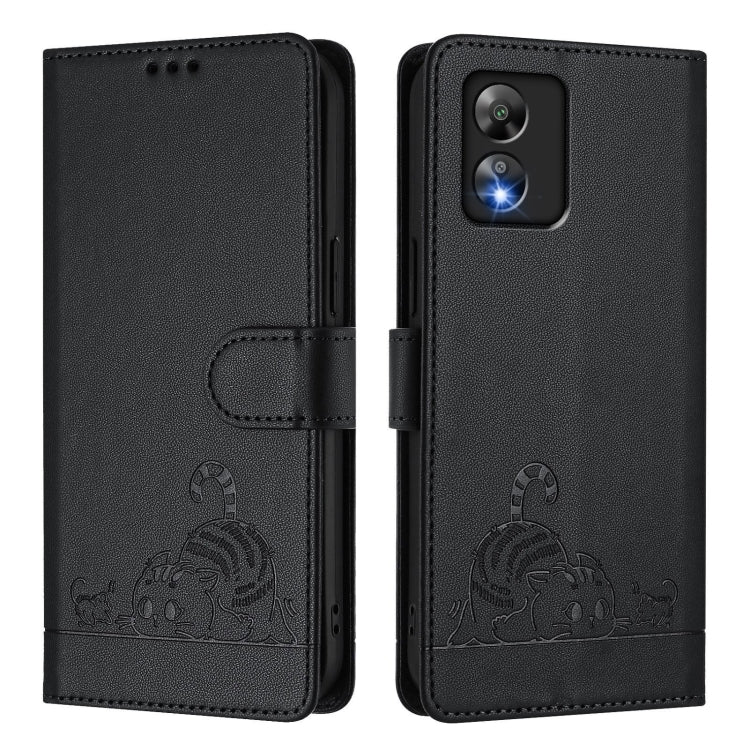 For Boost Mobile Celero 5G SC Cat Rat Embossed RFID Leather Phone Case with Lanyard