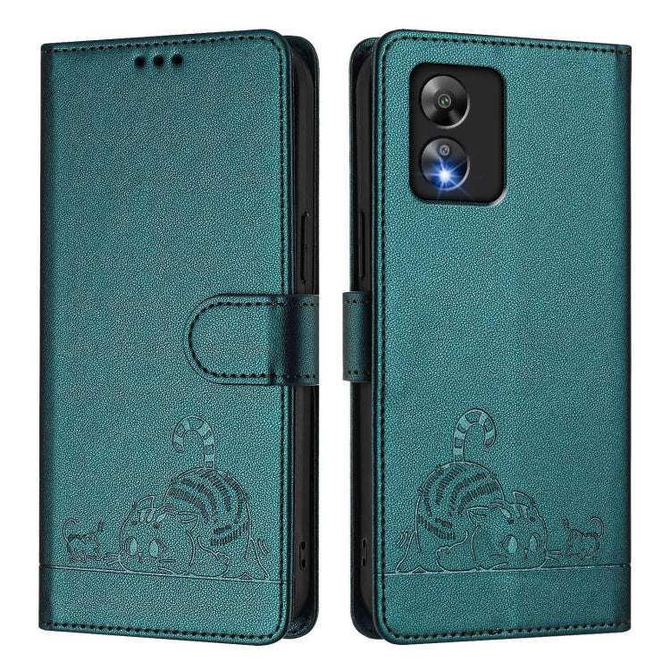 For Boost Mobile Celero 5G SC Cat Rat Embossed RFID Leather Phone Case with Lanyard
