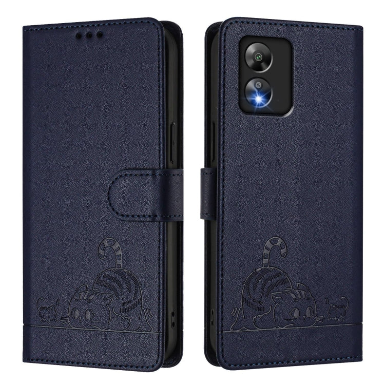 For Boost Mobile Celero 5G SC Cat Rat Embossed RFID Leather Phone Case with Lanyard