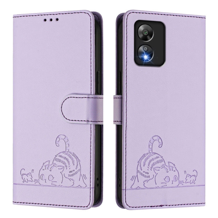 For Boost Mobile Celero 5G SC Cat Rat Embossed RFID Leather Phone Case with Lanyard