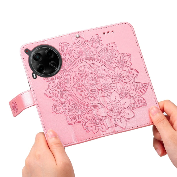 For Tecno Camon 30 4G / 5G Seven-petal Flowers Embossing Leather Phone Case